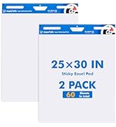 maxtek Chart Paper 25"x30", Large Sticky Easel Pad with 2 Packs, 60 Sheets, Upgraded Big Anchor F...