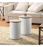 glitzhome Rustic Storage Ottoman Seat Stool, Farmhouse Nesting Table, Galvanized Barrel Metal Acc...