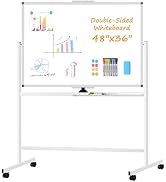 Rolling Dry Erase Whiteboard with Stand, 48" x 36" White Board on Wheels | Double-Sided Reversibl...