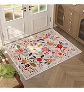 Rugcomf Door Mat Indoor Entrance 2x3 Rug Machine Washable Boho Floral Small Area Rug Non-Slip Low...