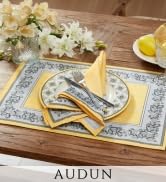 audun golden ochre lattice toile french style inspired ceramics reversible reversable set of 4