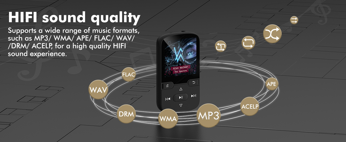 64GB MP3 Player with Bluetooth 5.3 and Clip, Portable HiFi Sports Music Player for Kids (28g)