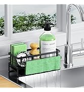 DYFVREN Self-Draining Kitchen Sink Caddy, Rustproof Non-Slip Sponge Holder with Detachable Dish C...