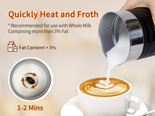 Quickly Heat and Froth 1-2 Mins