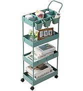 danpinera Slim Storage Cart on Wheels, 4 Tier Narrow Laundry Cart with Hooks Hanging Cups Divider...