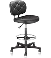 KLASIKA Adjustable Drafting Chair with Backrest & Wheels, Tall Swivel Rolling Stool with Height Adju...