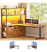 SEDETA 56.7" L Shaped Standing Desk, Reversible Computer Office Desk with Drawers &amp; Hutch, Stand ...