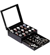 AUTOARK Premium 2-Layer Watch Box Organizer with Lock,Holds 15 Watches + Jewelry,Drawer for Rings...
