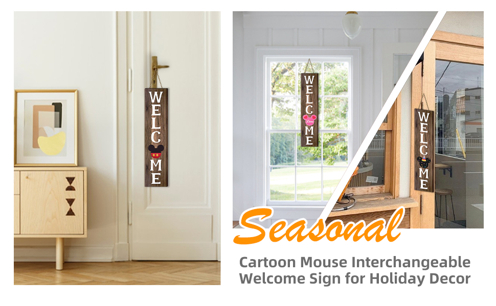 Interchangeable welcome to Our Home Sign, Cute Mouse Front Porch Decorations for holiday Gifts
