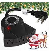 Minetom Outdoor Light Plug-in Timer, Heavy Duty Mechanical Timer Switch, 3 Grounded Electrical Ou...