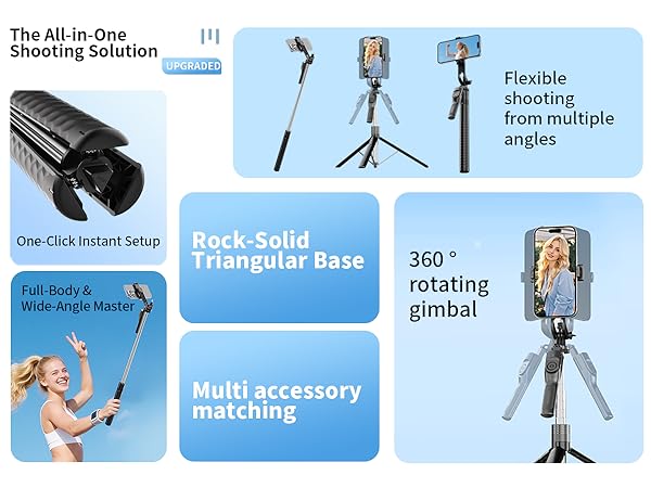 Phone Tripod and Selfie Stick, Tripod with Wireless Compatible with iPhone Android