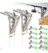Cooltto 2 Pack Upgraded Automatic Spring Fishing Rod Holder for Ground with Bonus 10 Silver Fishi...