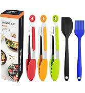 Small Silicone Tongs for Cooking - Set of 5,Maywe Tanso 3 PCS 8.6-Inch Mini Serving Tongs-600°F H...