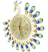 Akozon Peacock Wall Clock, On Modern Wall Clock Large 3D Ticking Silent Clock Decorative Clock fo...