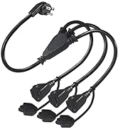 KUNCAN 3 Way Power Splitter Cord , Right Angled Type Flat Plug Indoor / Outdoor 1 to 3 Outlets Y ...