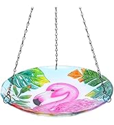 MUMTOP Hanging Bird Baths for Outdoors - Glass Bird Bath, 11 Inch Hanging Bird Bath Pink Flamingo...