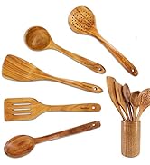 Acacia Wooden Utensils Set 6 Pcs by StarBlue - Non-Scratching, Durable and Natural Spatulas for N...