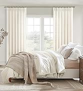 PleatedDrapes Semi Sheer Curtains 90 Inches Long for Bedroom Light Filtering Beige Birch Textured...