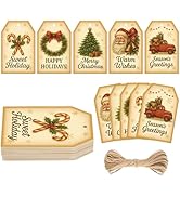 G2PLUS 50Pcs Christmas Tags for Gifts, 5 Designs Vintage Christmas Holiday Paper Gift Tags with S...