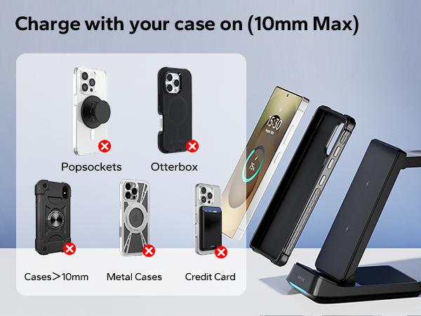 wireless 3in1 foldable charging station for thick cases