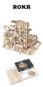 ROKR 3D Wooden Puzzles Marble Run Set - Mechanical Model Kit for Adults DIY Roller Coaster Toys Gift...