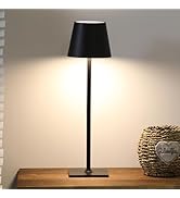 AIHYING Black Cordless Table Lamp,Portable LED Desk Lamp, 5000mAh Battery Operated, 3 Color Stepl...