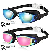 EWPJDK Swim Goggles, 2 Pack Anti-fog No Leaking Anti-UV Silicone Swimming Goggles for Teen Youth ...