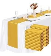 LOKUME 24 Pack Gold Satin Table Runners 12 x 72 Inch Long Bright Silk Smooth Fabric Gold Table Ru...