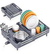 TOOLF Dish Drying Rack with Drainboard, Extendable Dish Rack for Kitchen Counter, Expandable Dish...