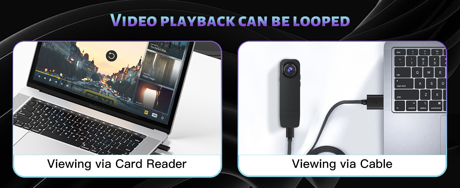 The mini camera have 2 way to paly the videos with card reader and usb cable to PC