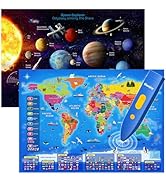 Qiaojoy Bilingual Interactive World Map for Kids Learning and Educational Toys, Talking Electroni...