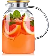 2L 68OZ Glass Pitcher with Lid and Spout, Water Jug, Glass Water Pitcher Carafe for Hot/Cold Wate...