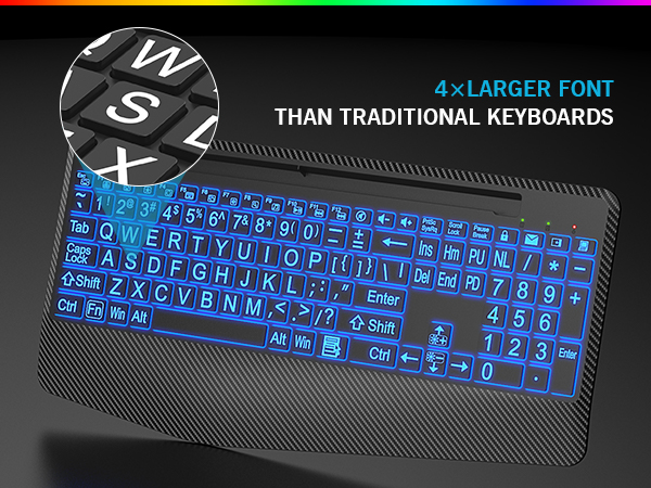 Large Print Backlit Keyboard with Wrist Rest 