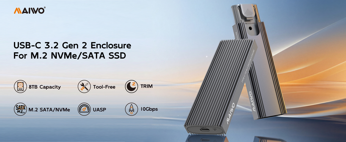 M.2 PCIe NVMe NGFF SATA SSD Enclosure USB 3.1 Gen2 Type-C 10Gbps Support M Key B+M Key