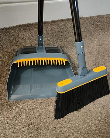 Dark blue and orange broom dustpan set