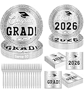QZYL 200Pcs Sliver Graduation Plates and Napkins, Graduation Party Supplies for 50 Guests, Dispos...