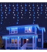 Qunlight 300L LED Icicle Lights, Blue+White Window Curtain Light,8 Modes with 30V Plug in for Wed...