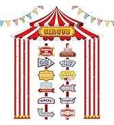 Tlswshsy 17PCS Circus Tent Decorations Set, Circus Door Banner with Awning and Directional Signs,...