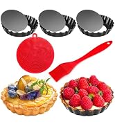 4 Inch Mini Tart Pans with Removable Bottom, Nonstick Quiche Pan Round, Mini Pie Pans with Oil Br...