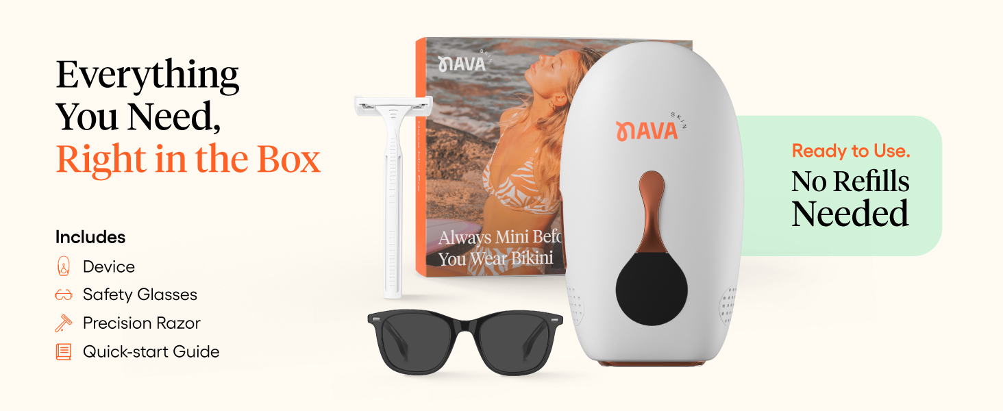 What is included in the package. Includes the device, safety glasses, razor and user guide.