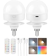 GOEBLESON Rechargeable Light Bulbs with Remote Control, 2 Pack E12 Base Battery Operated Light Bu...