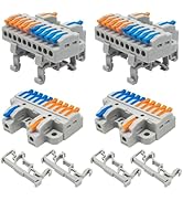 Tugermoola 4PCS DIN Rail Terminal Blocks with 8PCS Removable Rail Clip Quick Wiring Cable Connect...