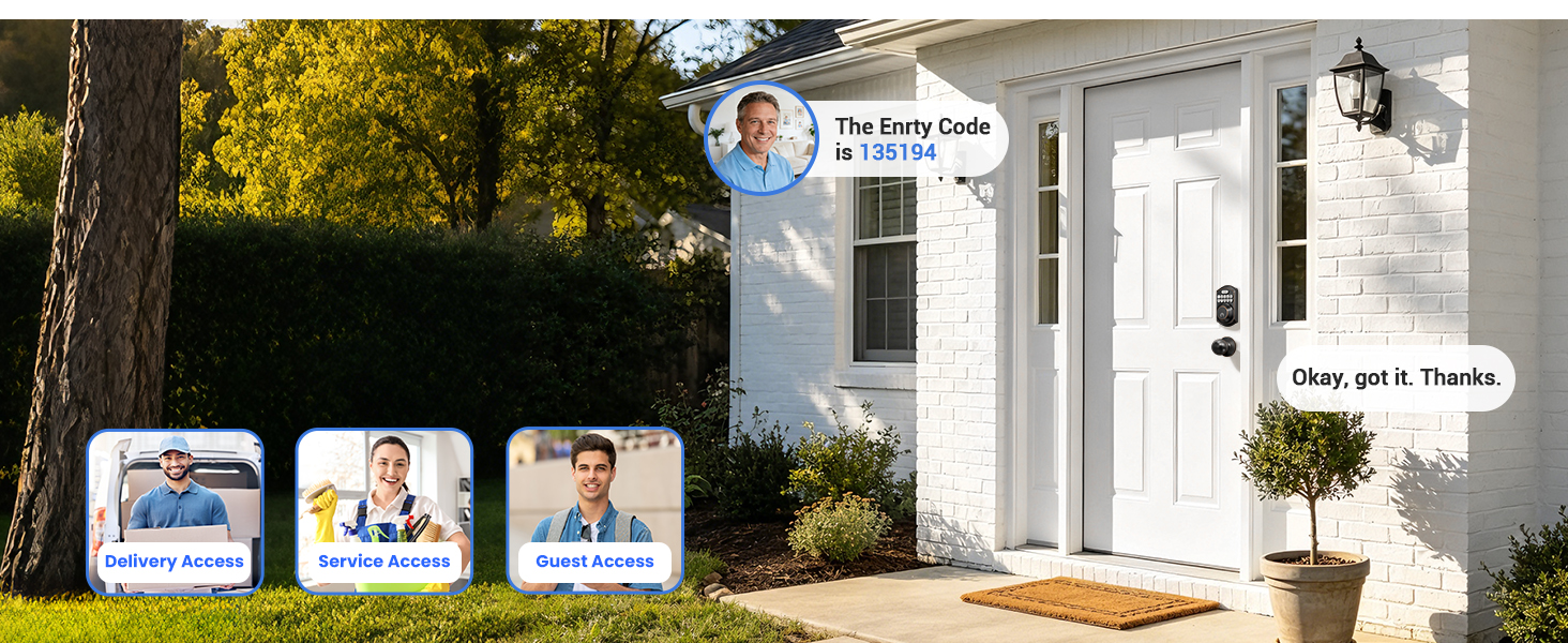 Supports one-time codes for delivery, cleaning, guests, etc. Each code expires after a single use.