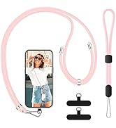 SS Cell Phone Lanyard, Adjustable Phone Lanyard Crossbody Neck Strap &amp; Phone Wrist Strap with 2 P...
