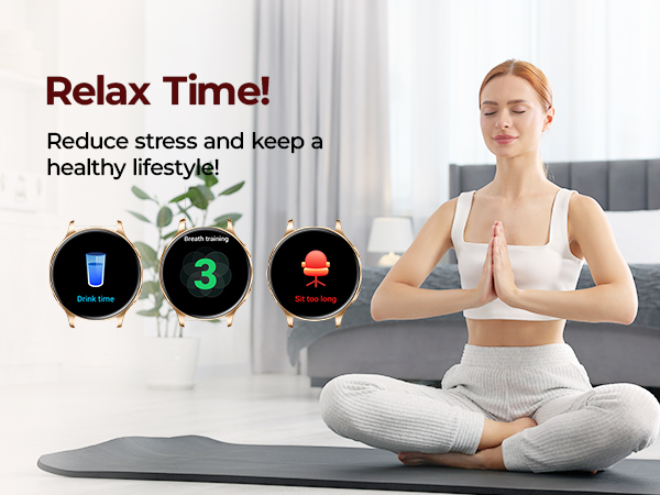 Wellness smart watch with hydration alerts, sedentary reminders and breathing exercises
