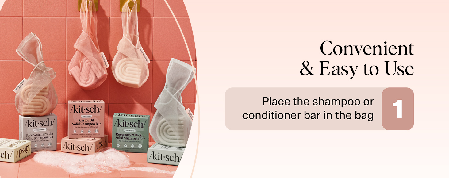 Kitsch Bar Soap Holder – Mesh Bag for Bar Soap and Castor Oil Conditioner Bar