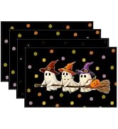 RABUSOFA Halloween Ghost Table Placemats 12x18 Inch Set of 4 Black Mats | Lighter Polyester Fabri...