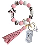 SHINYHARBOR Silicone Jesus Cross Keychain Wristlet Bracelet for House Work Car Keys, Christian Gi...