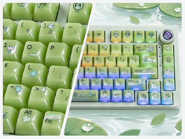 Jelly Green Frog Keycaps, Custom Clear Shine Through Keycaps, Cute Keycaps