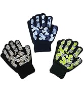 EvridWear Boys Girls Magic Stretch Gripper Gloves 3 Pair Pack Assortment, Kids One Size Winter Wa...